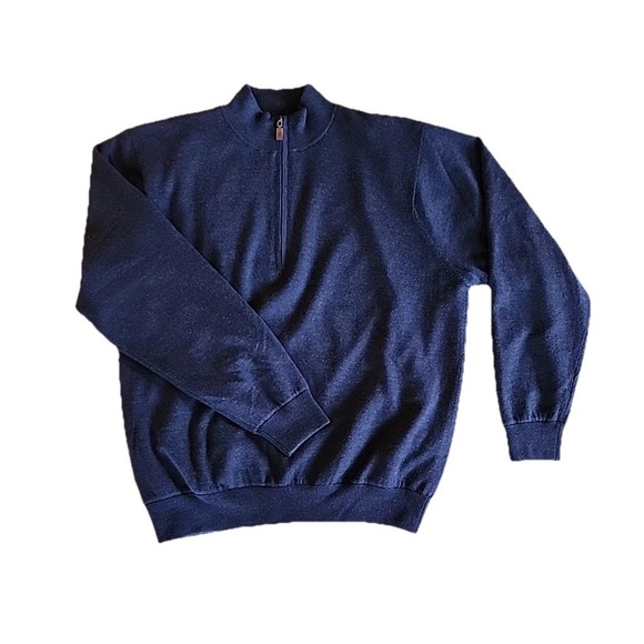 Turtleson Sweater 1/4 Zip Pullover Preppy Merino Wool Lined Golf Blue Mens 2XL - Picture 1 of 11